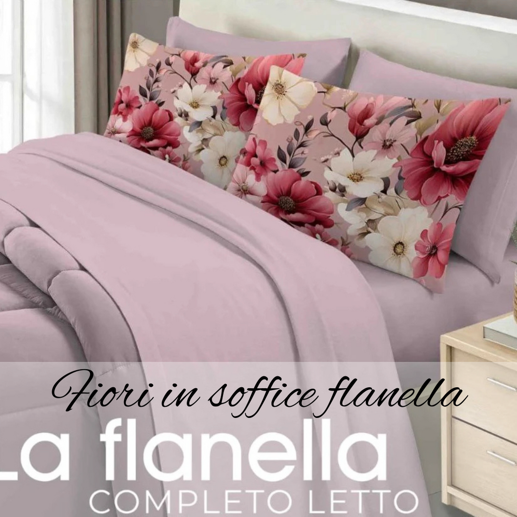 Completo letto Matrimoniale in soffice FLANELLA e 4 Federe